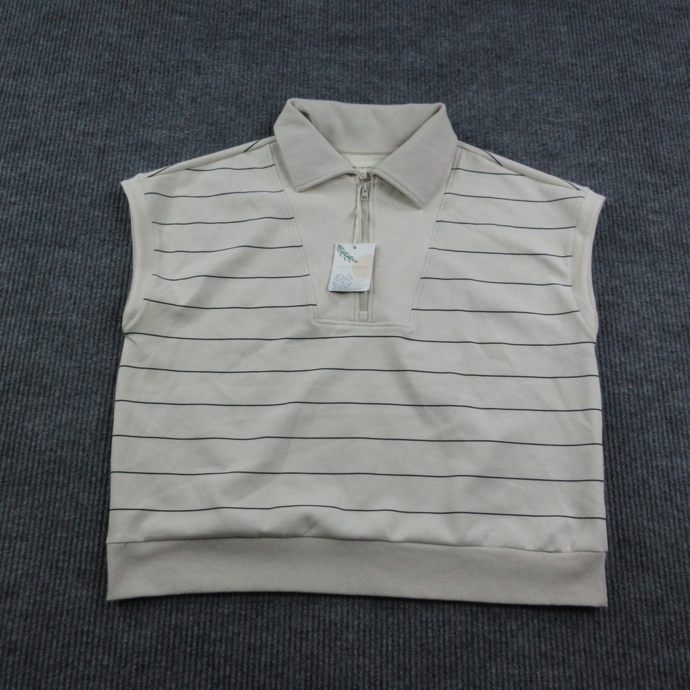 THREAD & SUPPLY Sweater Vest Womens 2X Beige Collared 1/4 Zip Striped NWT